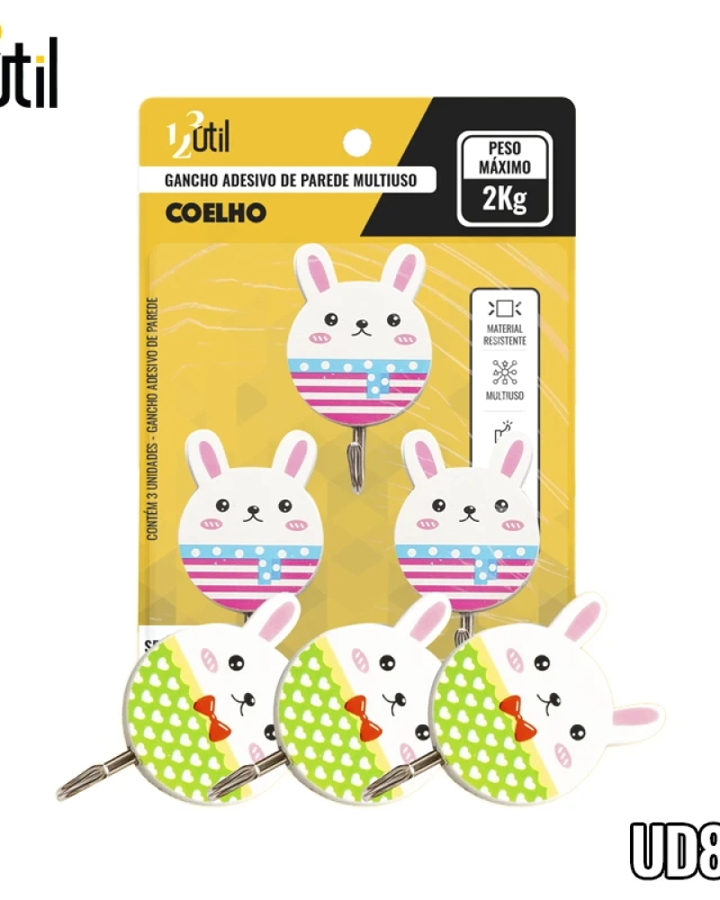 Gancho adesivo de parede multiuso - coelho 3pcs