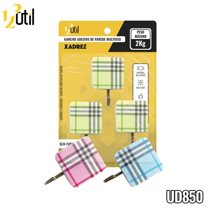 Gancho adesivo d parede multiuso xadrez 3pcs