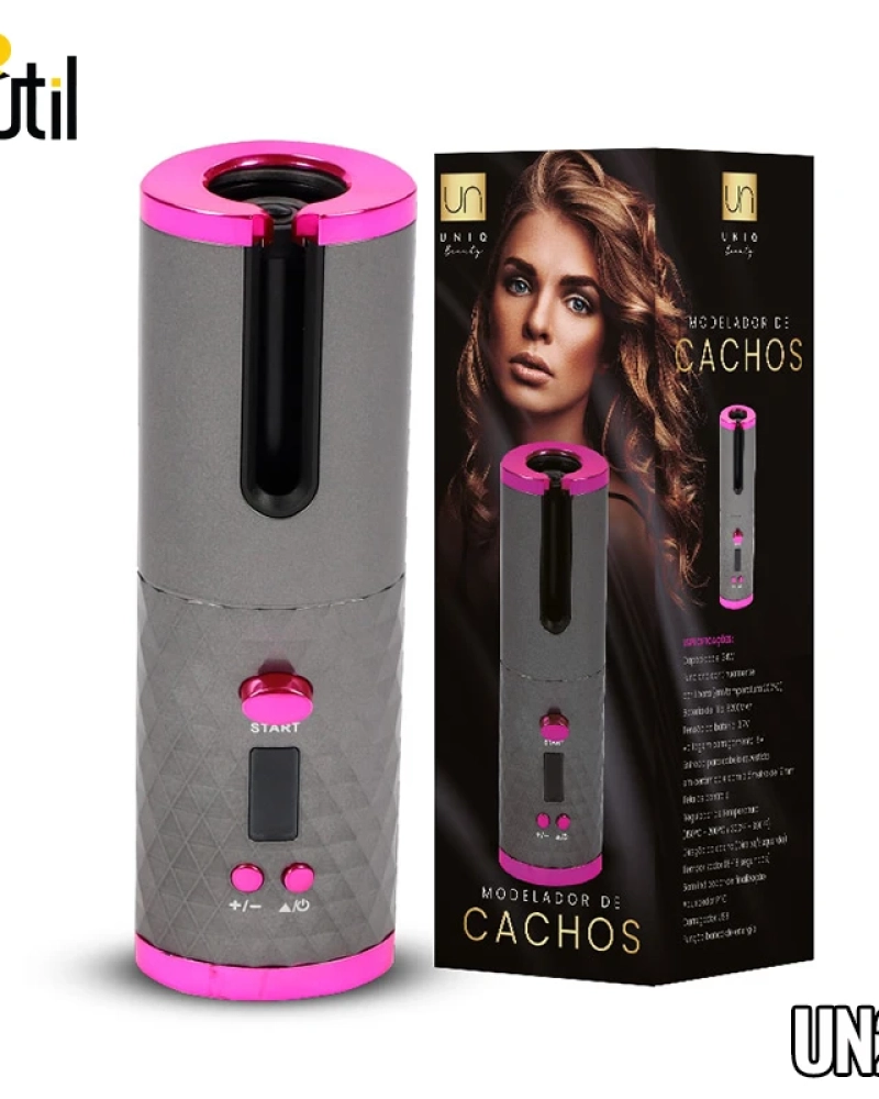 Modelador de cabelo sem fio - cinza e rosa 34w