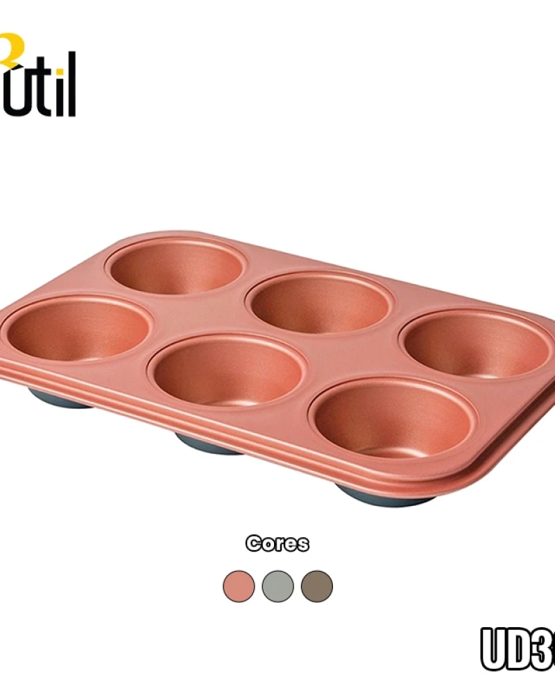 Forma de metal p/ cupcakes c/6 cavidades 26*18*3cm