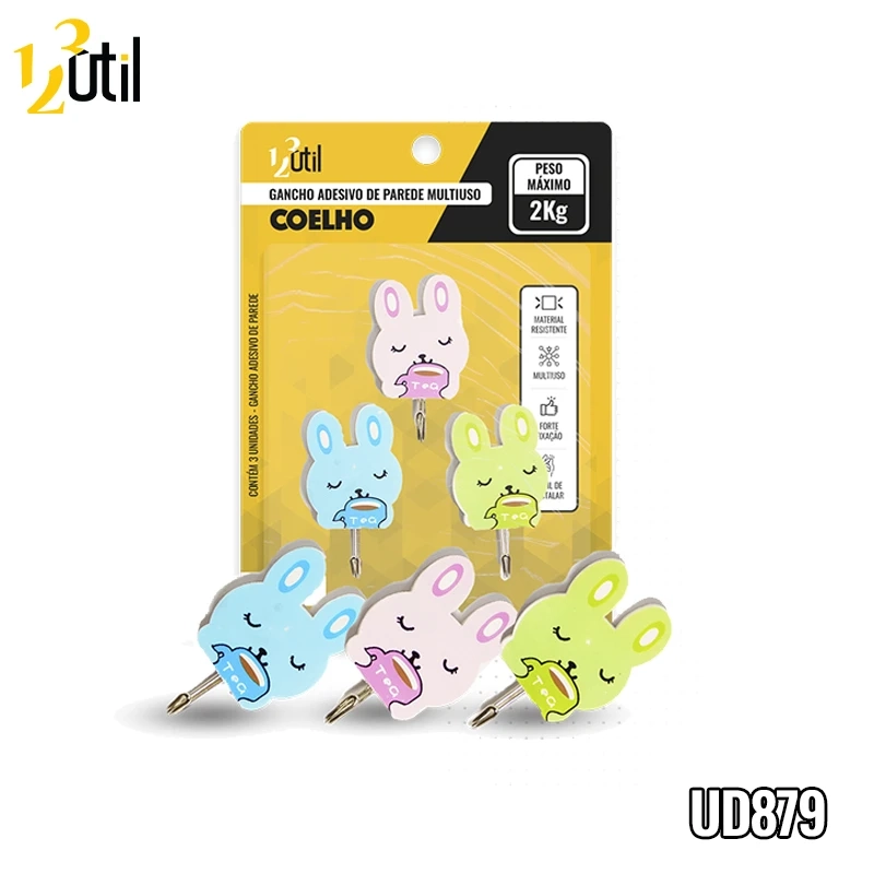 Gancho adesivo de parede coelho 3pcs 7,5*4,5cm