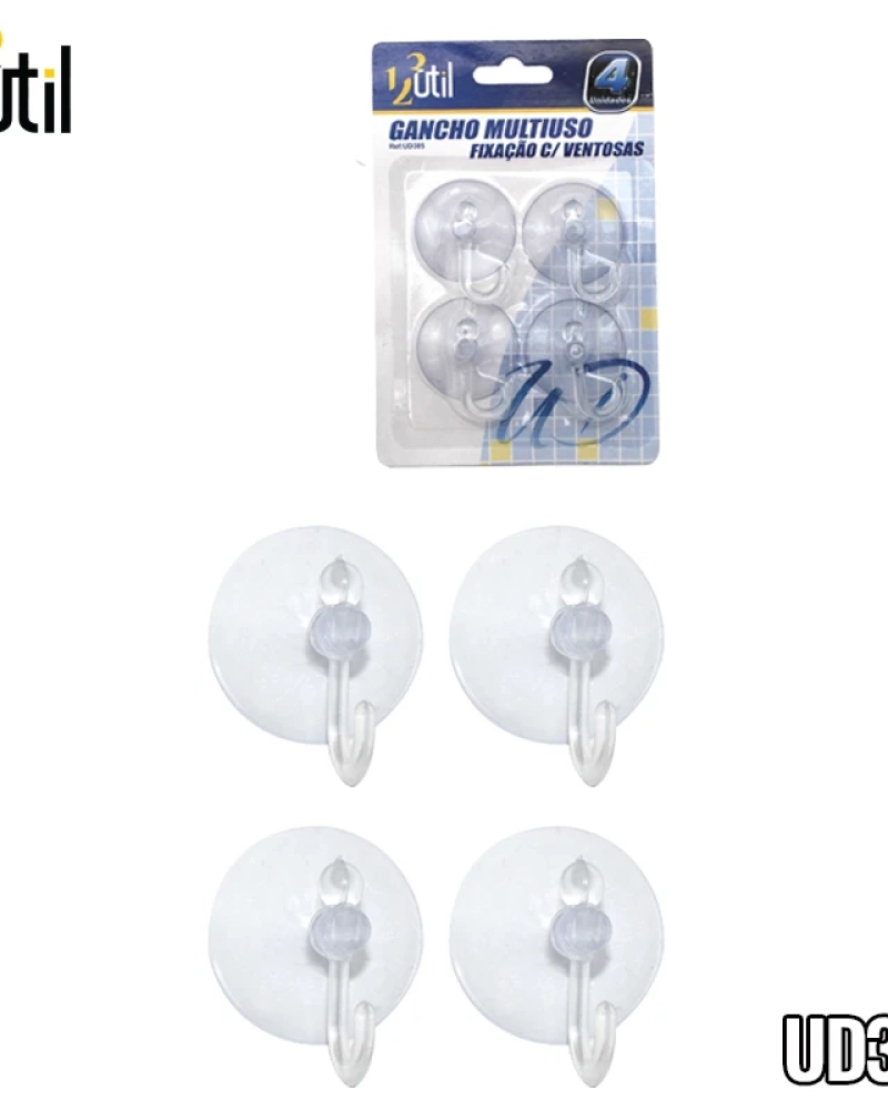 Gancho adesivo de parede transp multiuso c/ 4 pcs