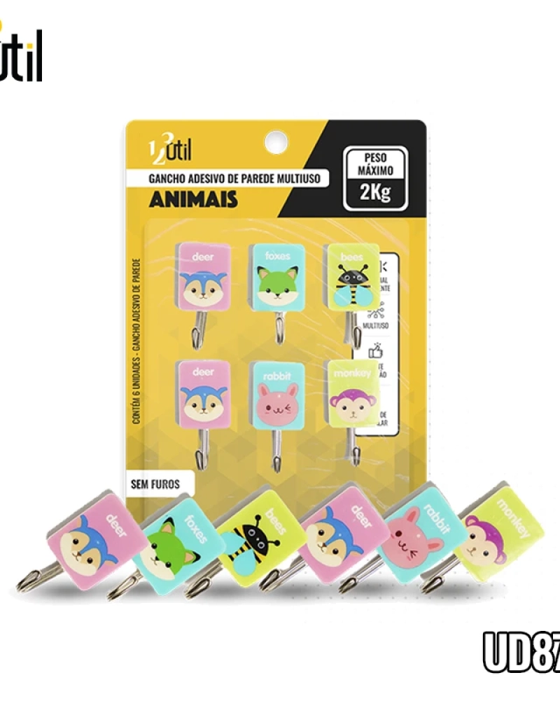 Gancho adesivo de parede - animais 6pcs 3*6cm