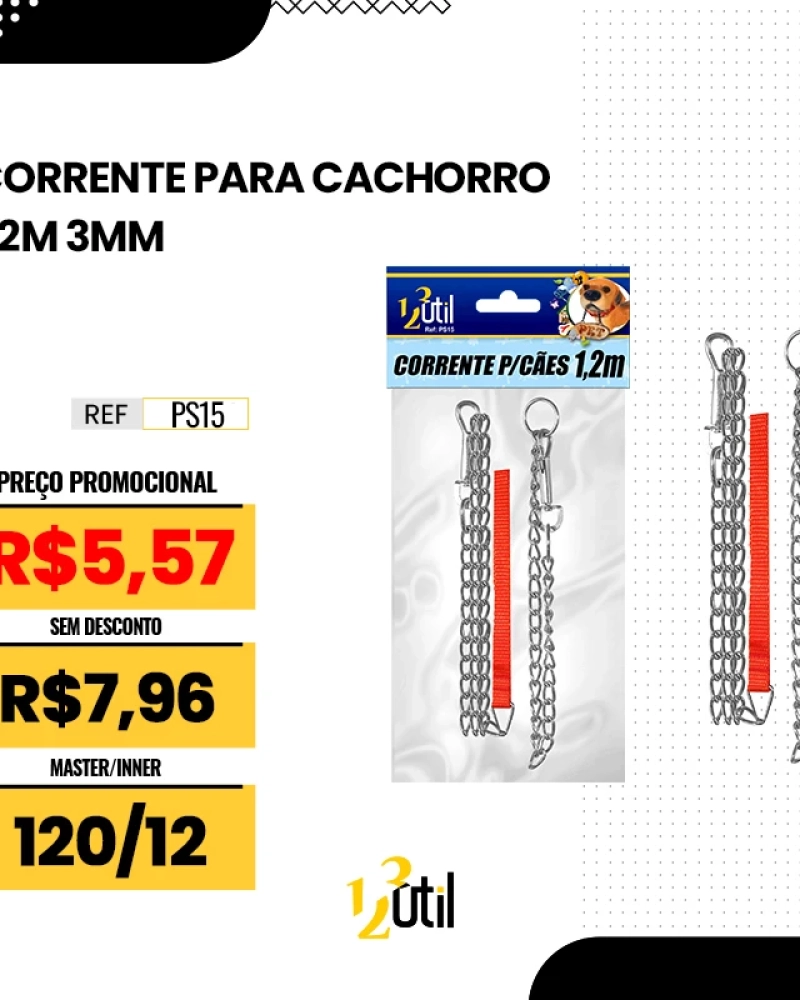 Corrente para cachorro 1,2m 3mm