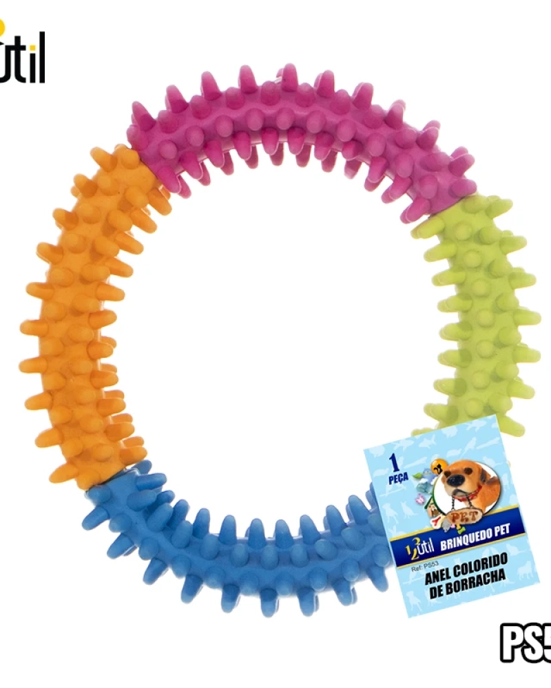 Brinquedo pet anel colorido cravos d borracha 12cm