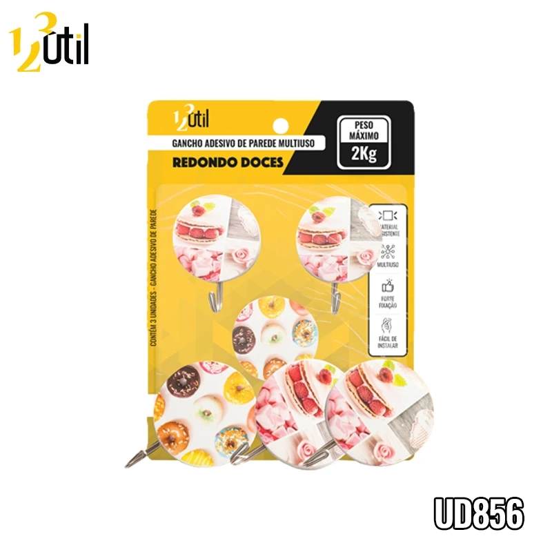 Gancho adesivo parede multiuso redondo doces 3pcs