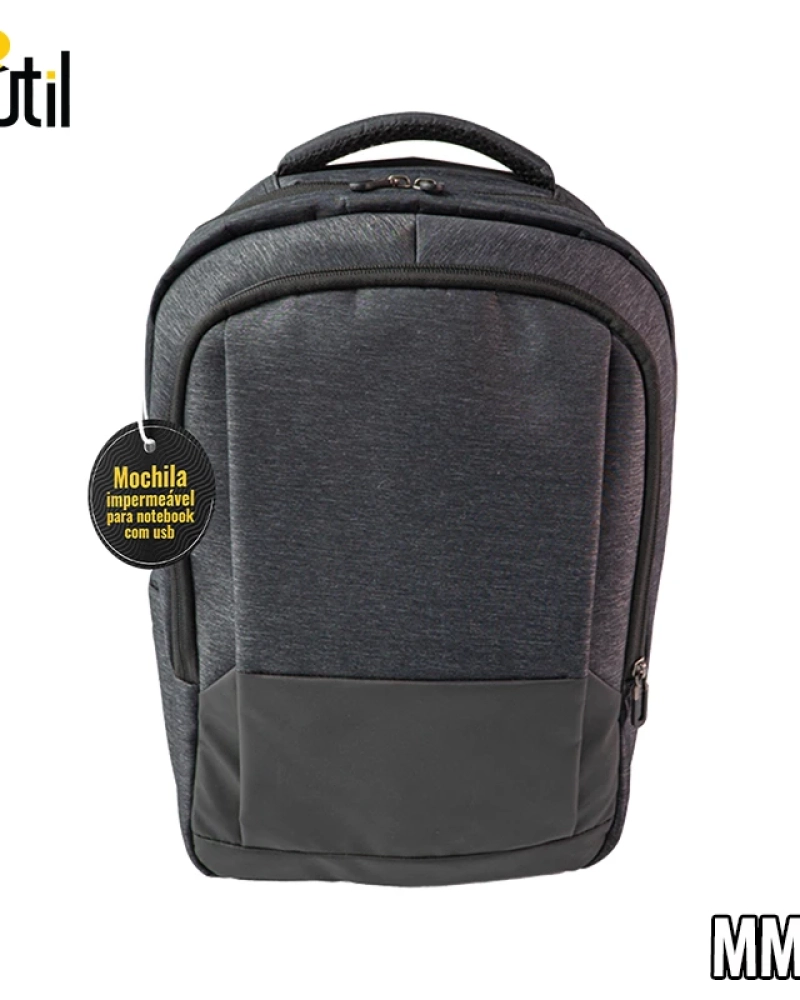 Mochila impermeável p notebook c/ usb 43cm - preta