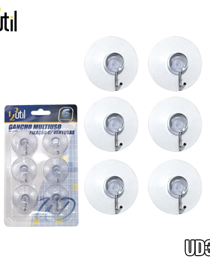 Gancho adesivo de parede transp multiuso c/ 6 pcs