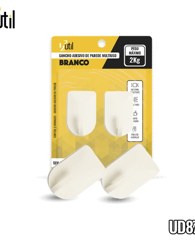 Gancho adesivo de parede branco gd 8*5cm 2pcs