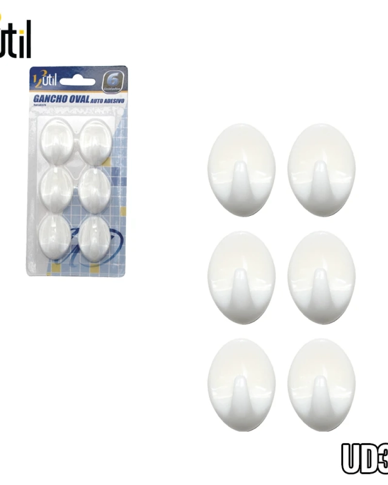 Gancho adesivo de parede oval multiuso c/ 6 pcs