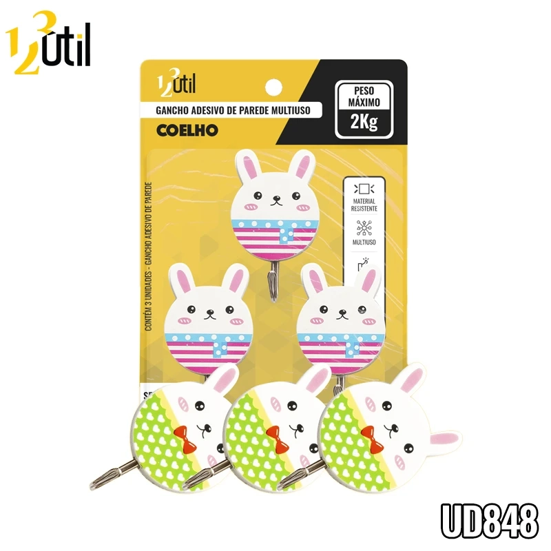 Gancho adesivo de parede multiuso - coelho 3pcs