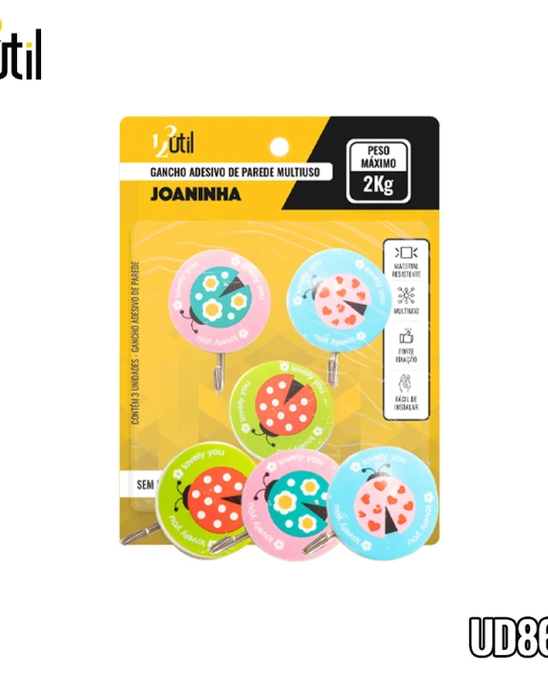Gancho adesivo de parede multiuso - joaninha 3pcs
