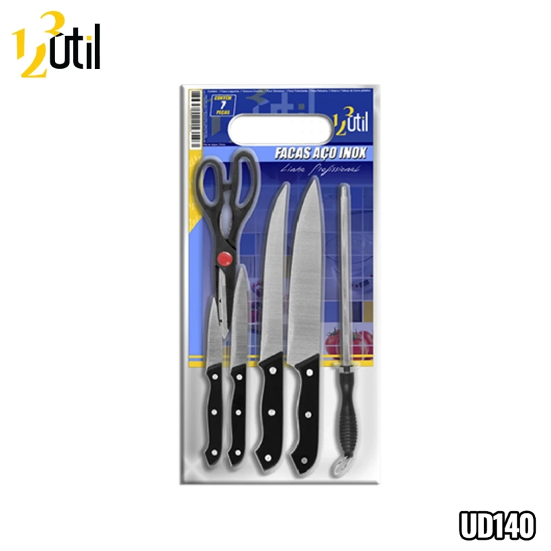 Faca inox conjunto c/7 pcs cabo preto