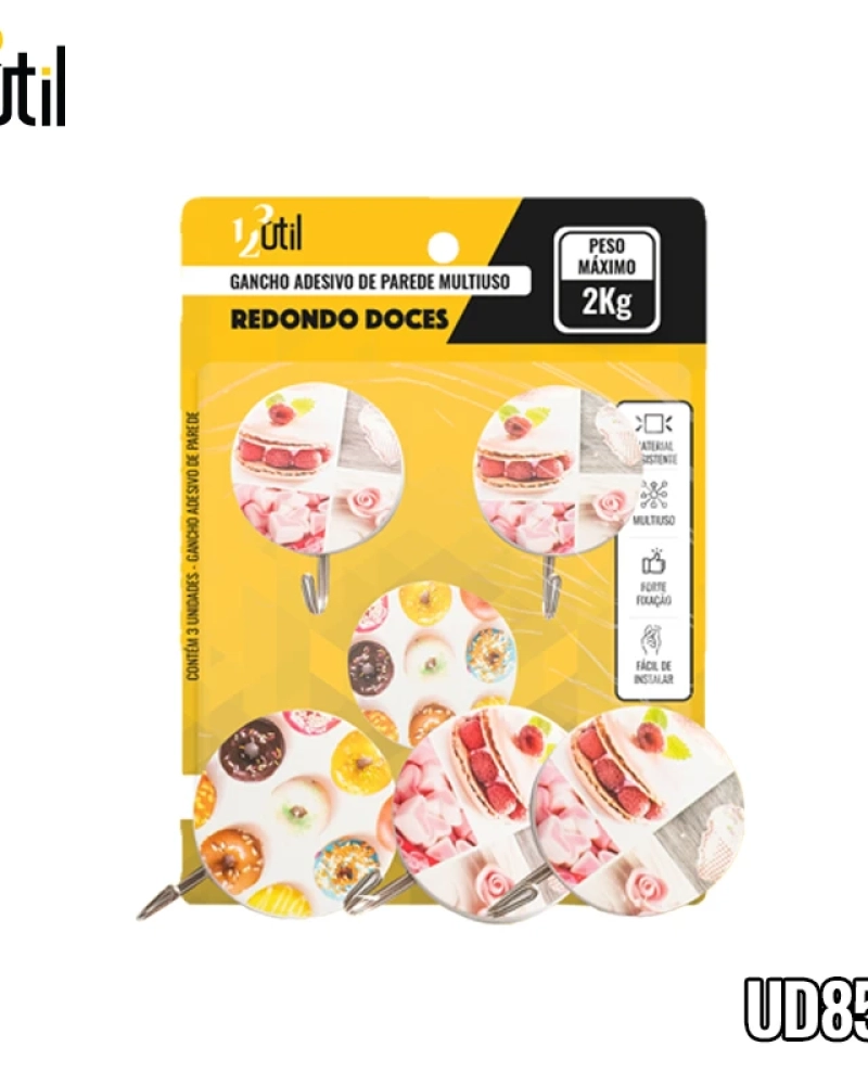 Gancho adesivo parede multiuso redondo doces 3pcs