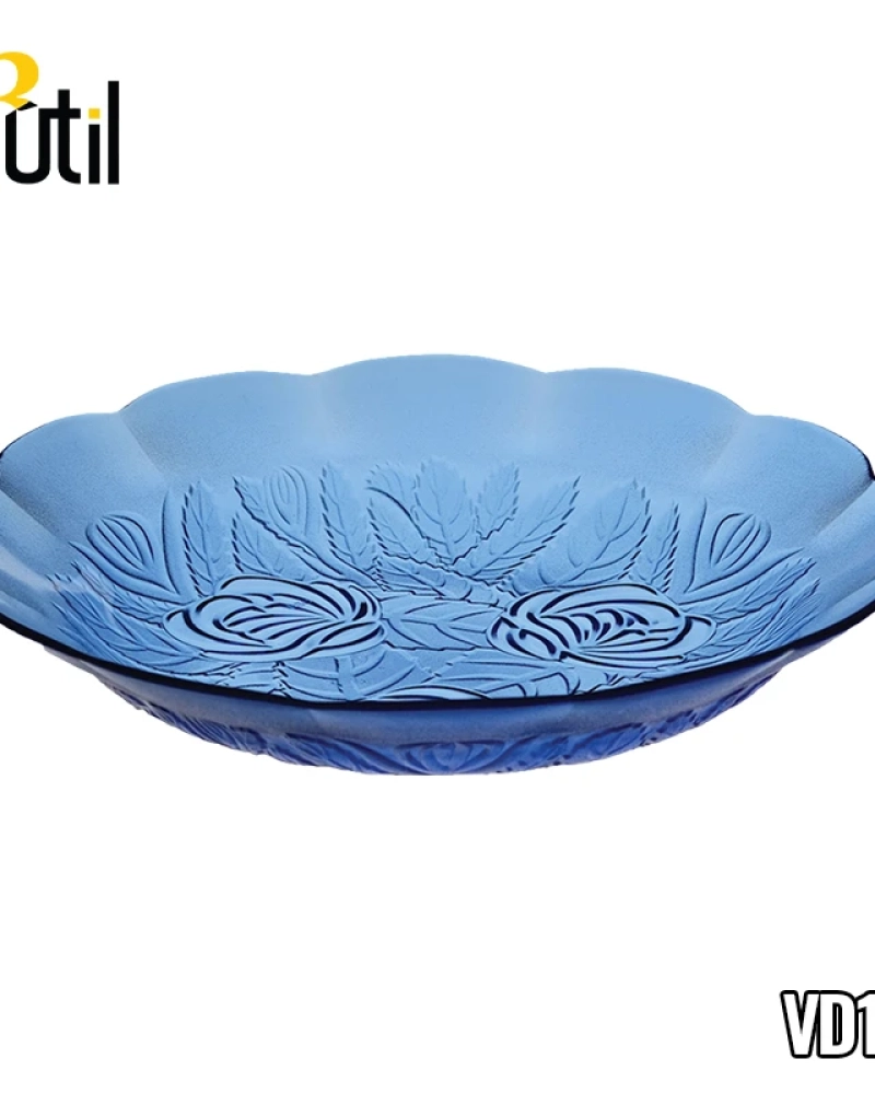 Prato fundo de vidro azul rosas 9"