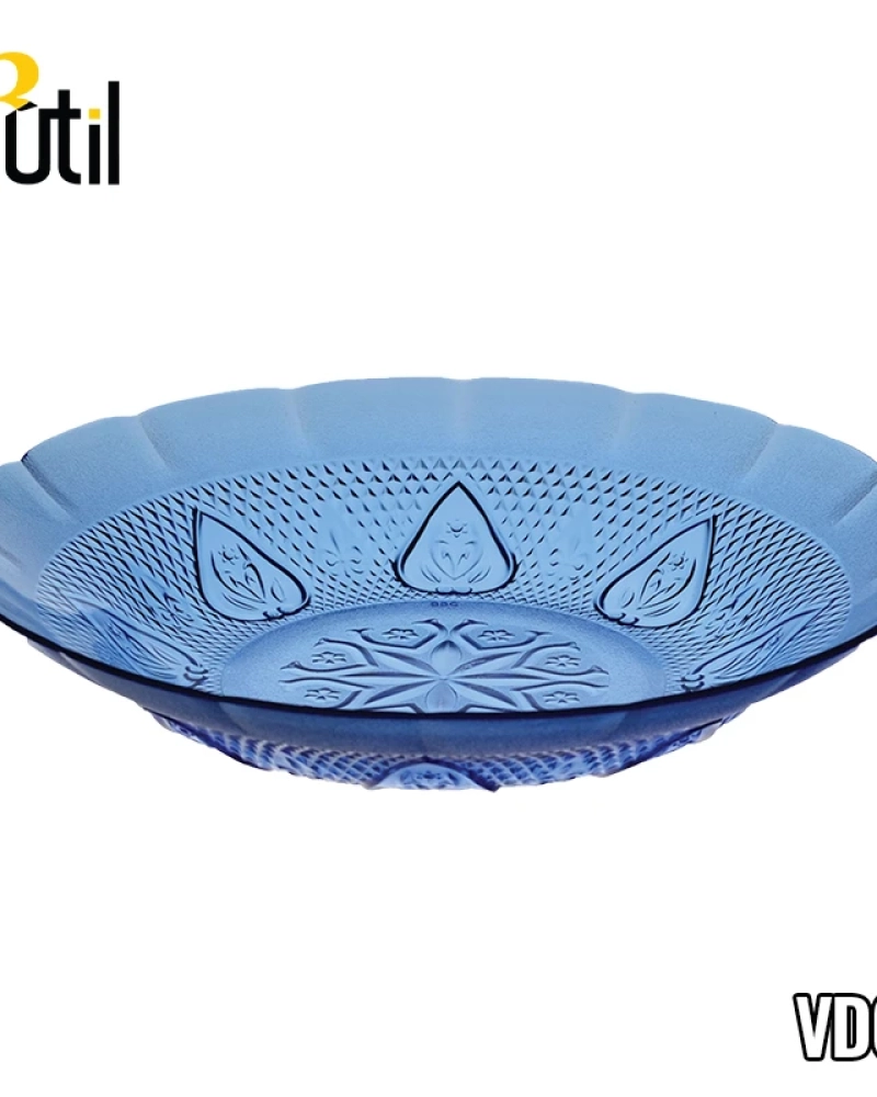 Prato fundo de vidro azul coração 9"