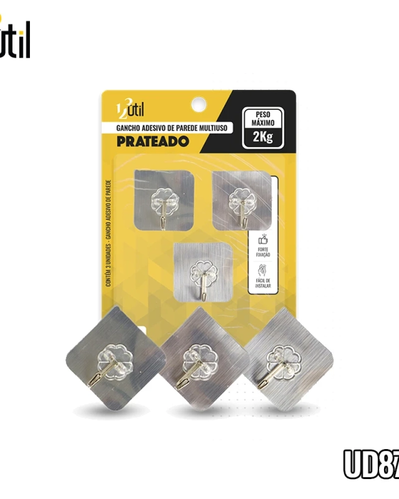 Gancho adesivo de parede prateado 3pcs 6*6cm