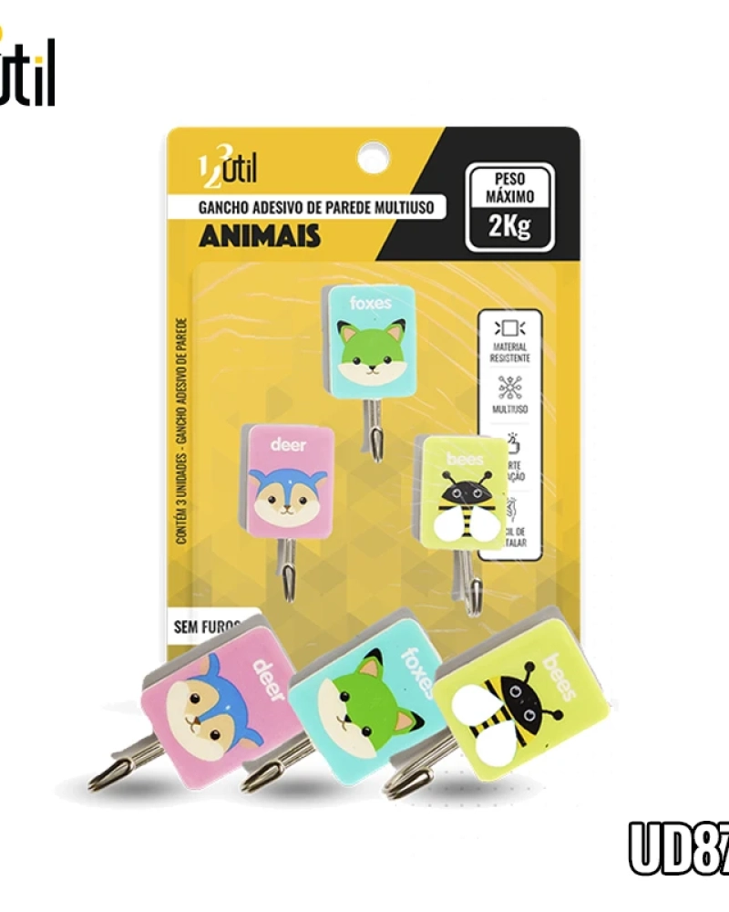 Gancho adesivo de parede - animais 3pcs 3*6cm