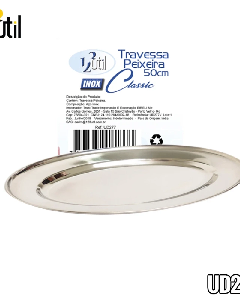 Travessa inox oval peixeira 50 cm linha classic