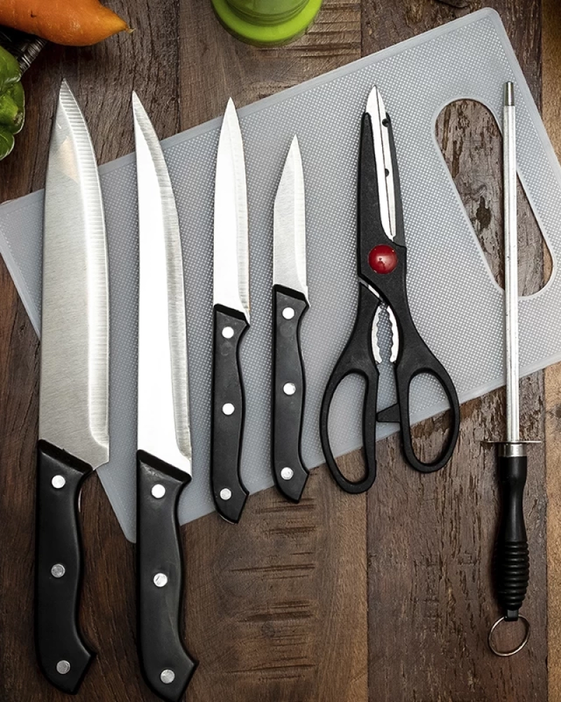 Faca inox conjunto c/7 pcs cabo preto