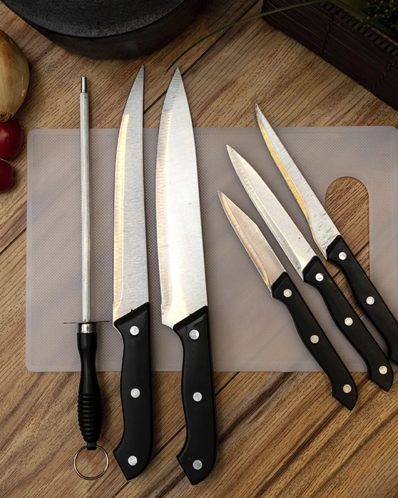 Faca inox conjunto c/7 pcs cb preto