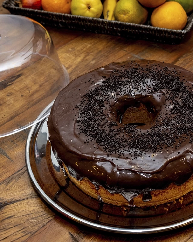 Porta bolo em aço inox 31 cm 2 peças linha classic