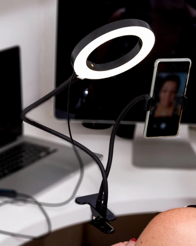 Ring light articulado com suporte para celular