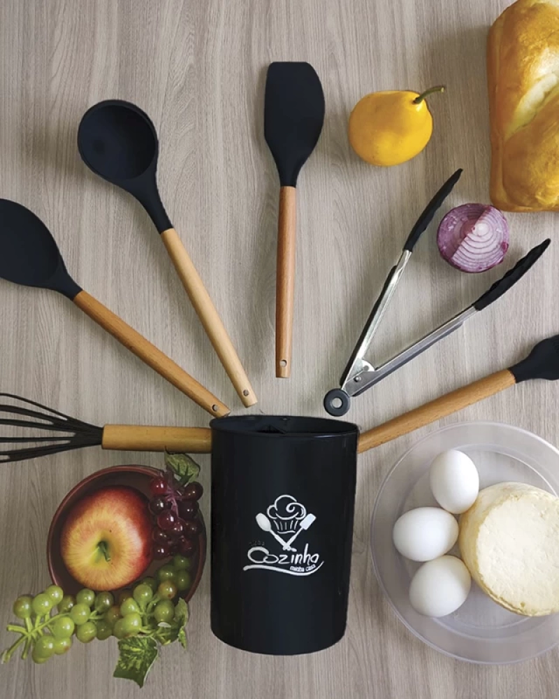 Silicone - jogo de cozinha 7 peças - preto