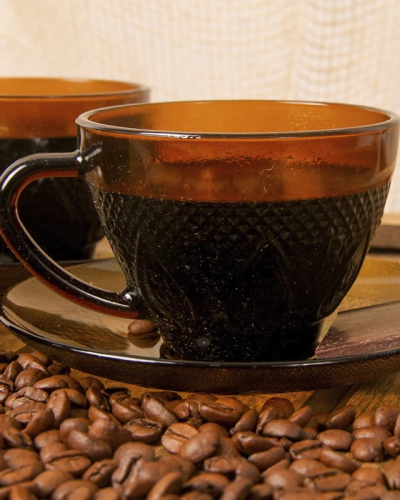 Xicara cha amber coracao 200 ml 12pcs (c/ pires)