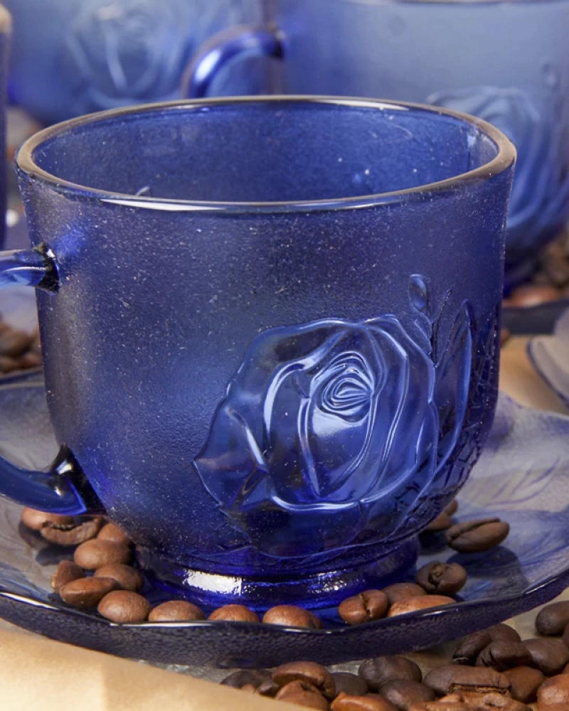 Xicara cha azul rosas 200ml 12 pcs (c/pires)