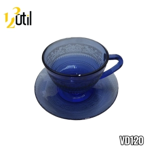 Xícara chá vidro azul nórdica 240ml 12pçs c/pires