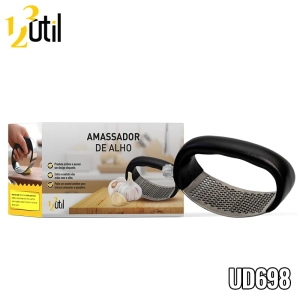 Amassador circular de alho manual - aço inox