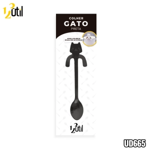 Colher gato - preta - 3,2x11,8x1,8cm - aço inox