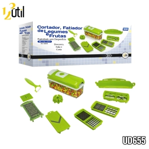 Cortador fatiador multifuncional com recipiente