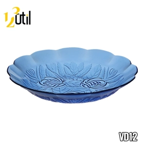 Prato fundo de vidro azul rosas 9"