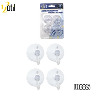 Gancho adesivo de parede transp multiuso c/ 4 pcs