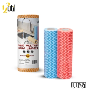 Pano multiuso p/ limpeza-rolo c/ 50pcs 123clean