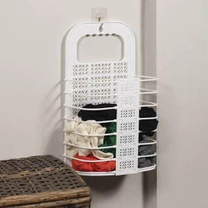 Cesto organizador p/ roupas - dobrável p/ parede