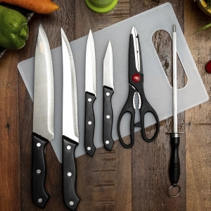 Faca inox conjunto c/7 pcs cabo preto