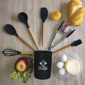 Silicone - jogo de cozinha 7 peças - preto