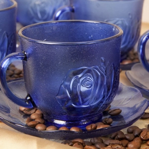 Xicara cha azul rosas 200ml 12 pcs (c/pires)