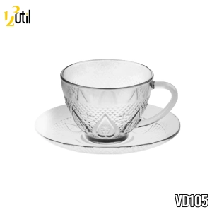 Xícara chá transparente coração 200ml 12pc c/pires